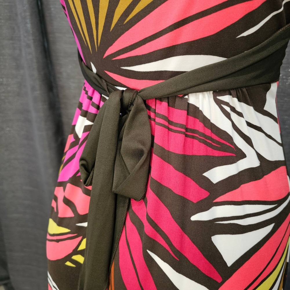 Floral Maxi Dress Tropical Casual‎ Summer Dress Womens Size Medium Brown Pink - Picture 8 of 11